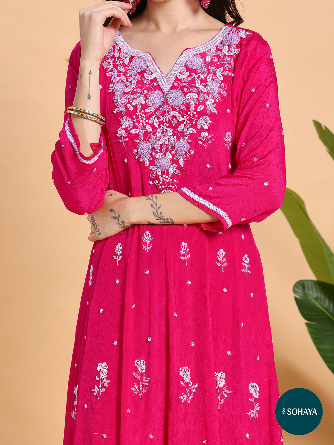 Alia Hand Embroidered Anarkali Suit Set Rani Pink