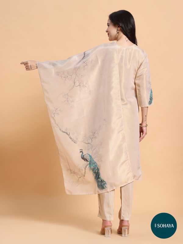 Anaya Peackock Print Floral Suit Set Beige