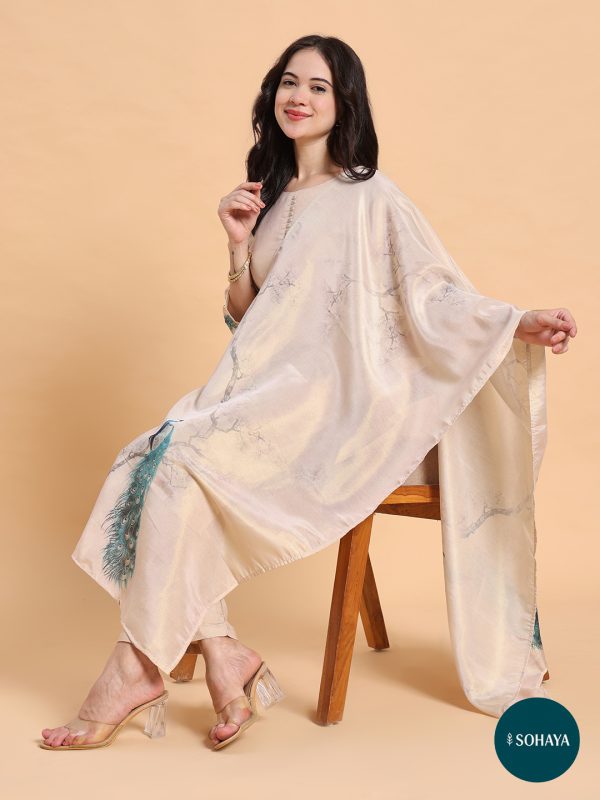 Anaya Peackock Print Floral Suit Set Beige