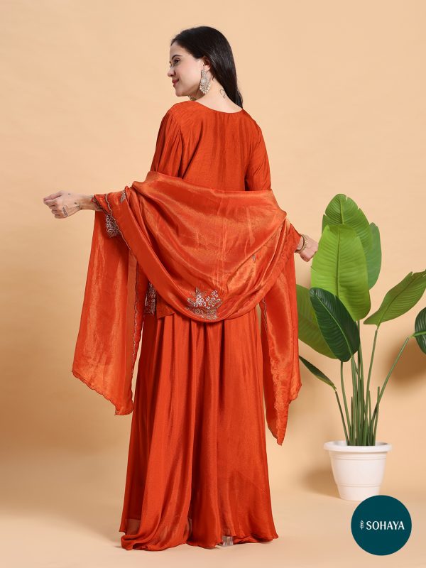 Sehnai Rust Emroidered Three Piece Set Rust