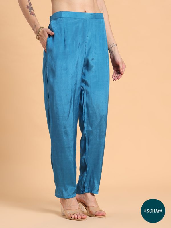 Rooh Blue Gold Embroidered Printed suit Set Teal