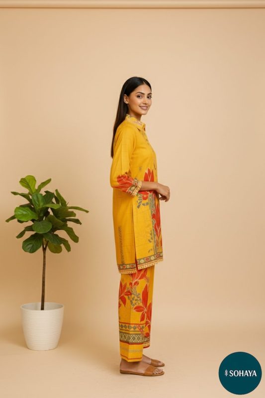 Apsara Flower Print Coord Set Yellow