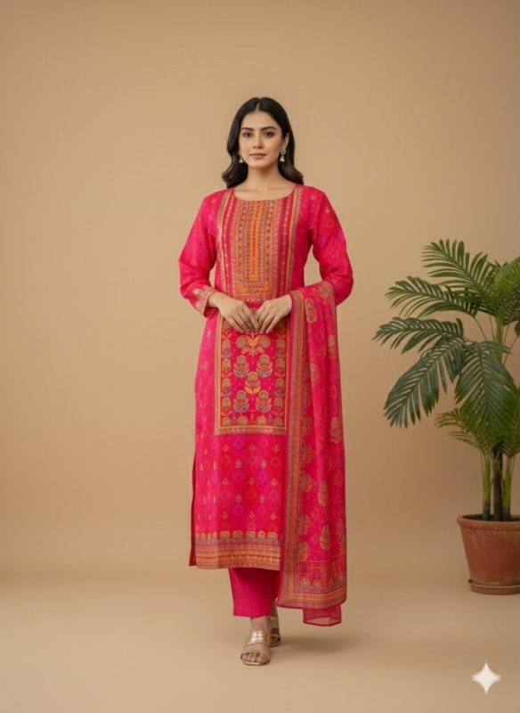 Navya Zari Weaving Banarsi Three Piece Set Magenta