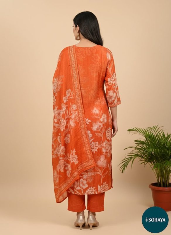Innayat Flower Print Suit Set Orange