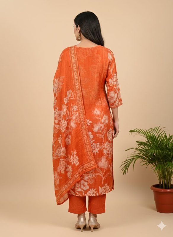 Innayat Flower Print Suit Set Orange