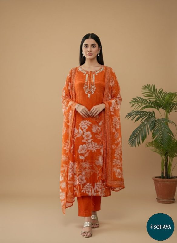 Innayat Flower Print Suit Set Orange