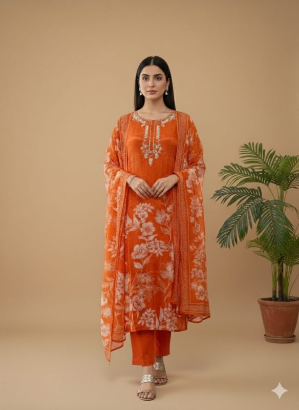Innayat Flower Print Suit Set Orange