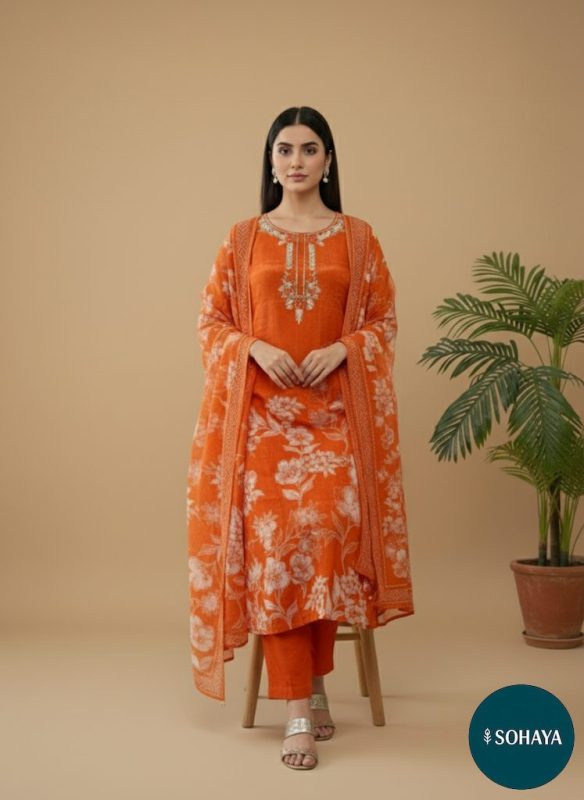 Innayat Flower Print Suit Set Orange