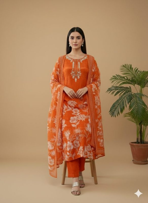 Innayat Flower Print Suit Set Orange
