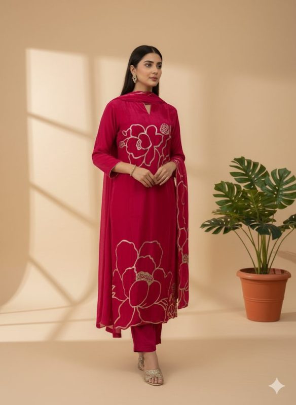Mumtaz Gotta Patti Emroidered Suit Set Rani Pink