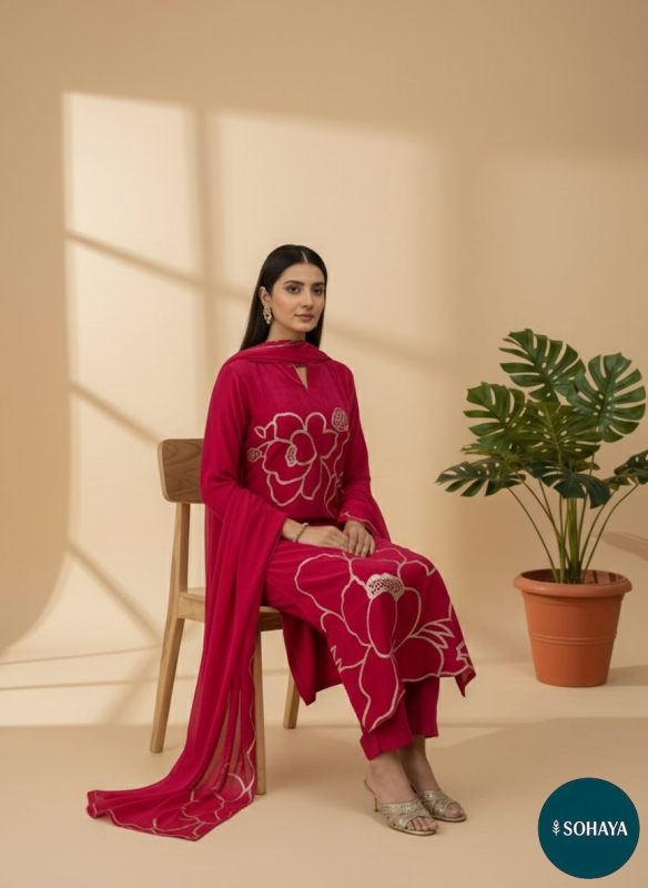 Mumtaz Gotta Patti Emroidered Suit Set Rani Pink