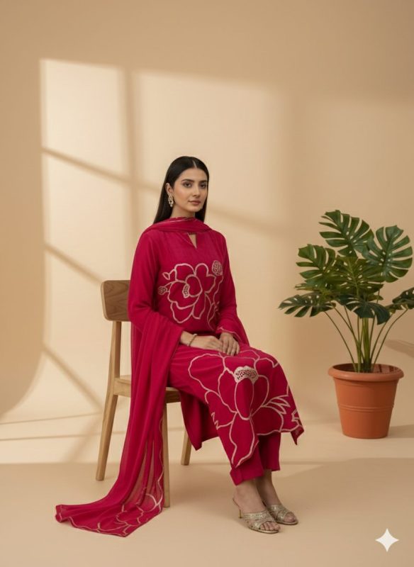 Mumtaz Gotta Patti Emroidered Suit Set Rani Pink